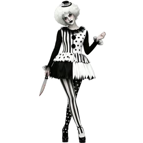 Atsmoce Terrifier Kostüm für Damen, Art the Clown-Kostüm, bestehend aus Minikleid, Leggings, Hut und Perücke (L)