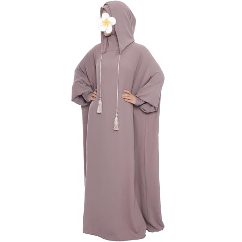 Muslimisches Gebetskleid Abaya Solid One Piece Hoodie Abaya Kleid für Frauen Langes Maxikleid Islamisches Dubai Jilbab, Taro, Einheitsgröße