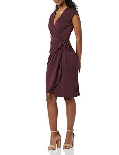 Amazon Essentials Damen Klassisches Wickelkleid mit Flügelärmeln (erhältlich in Übergröße), Burgunderrot, XS