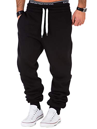 REPUBLIX Herren Sporthose Jogger Jogginghose Sweatpants Trainingshose R0704 Schwarz/Weiß L