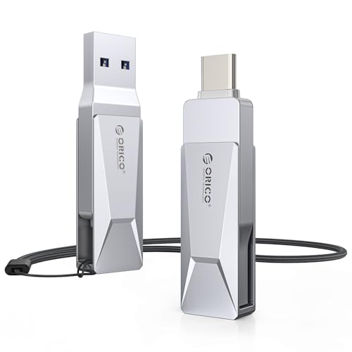 ORICO USB Stick 64GB USB 3.2 Speicherstick OTG Bis zu 150MB/s 2-in-1 Typ C Flash Laufwerk Metall für iPhone 17/16/15/Android-Smartphone/Tablet/Mac/Laptop/PC, Silber, CB05