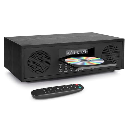 Kompaktanlage mit CD Player, Micro-HiFi-Anlage 2x20W Lautsprechersystem, Mini-Stereoanlage mit UKW-Radio, Bluetooth, Aux-Eingang, USB-Eingang, HiFi-Musikanlage mit Audio-Ausgang (CD169, Retro Schwarz)