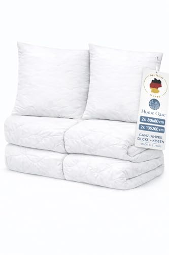 Home Oase® Bettdecken Set 4-teilig - 2X Ganzjahres Decke 135x200 + 2X Kissen 80x80 cm - ÖKO-TEX® Zertifiziert - pflegeleicht waschbar bis 95° - Bettenset weich & atmungsaktiv - Made in EU
