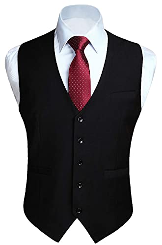 Hisdern Herren Formelle Hochzeitsgesellschaft Business Schwarz Weste Baumwolle Einfarbig Weste
