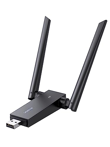 UGREEN WLAN Stick AC1300 WLAN Adapter PC Dualband (5GHz/2,4GHz), WiFi Adapter PC mit Dual-5dBi-Antennen WPS-Taste, Plug & Play unter Windows 10/11, unterstützt Windows, MacOS, Linux