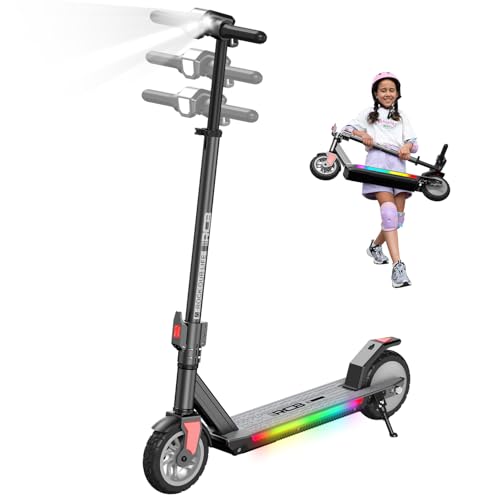 RCB R12 PRO E-Scooter Kinder 6-12 Jahren, bis zu 18km/h &15km, 7 Zoll Faltbar Elektroroller,Höhenanpassung,Bunte Leuchten,LED Display,Doppelte Bremsen, Geschenk für Kinder