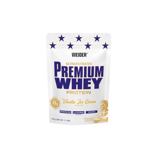 Weider Premium Whey Protein Pulver - Hoher Proteingehalt, wenig Kohlenhydrate & wenig Fett mit L-Glutamin und Vitamin B6-500g - Vanilla Ice-Cream