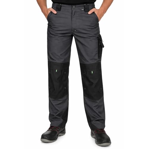 BWOLF Brave Arbeitshosen Männer Arbeitshose Herren Arbeitshose mit multifunktionalen Seitentaschen, Rückentaschen und Kniepolster-Taschen + verstärkt mit 600D Polyester (Grau, M)