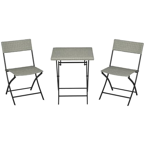 Outsunny Polyrattan Gartenmöbel Set, Outdoor Lounge Balkonmöbel für 2 Personen, 3-teilig Sitzgruppe, 2 Stühle, Tisch, wetterfest Gartenlounge für Garten, Terrasse, Balkon, Hellgrau