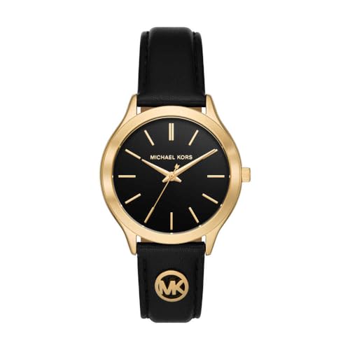 Michael Kors Slim Runway Watch for Women, 38mm Quartz Three Hand Movement with Leather Strap