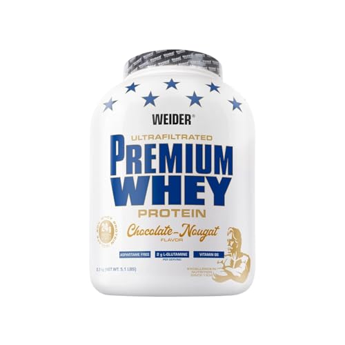 Weider Premium Whey Protein Pulver - Hoher Proteingehalt, wenig Kohlenhydrate & wenig Fett mit L-Glutamin und Vitamin B6-2,3kg - Schoko-Nougat