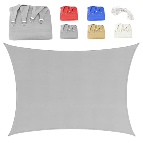 Sonnensegel Rechteckig 3.5x3.5m Sonnenschutz Atmungsaktives 185gsm HDPE Sonnensegel UV Schutz 95% Sunsegel für Garten Balkon Terrasse Outdoor Camping Patio, Grau