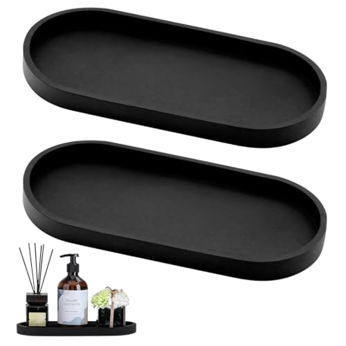2 Stück Badezimmer Tablett, Dekotablett Schwarz Silikon Ablageschale, Ablageschale Kosmetik Kleines Oval Tablett für Wohnzimmer, Schlafzimmer, Waschbecken, Badewanne und Küchenspüle