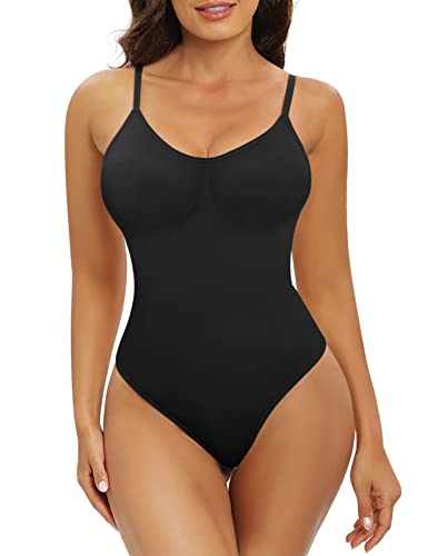 Vijamiy Shapewear Damen Thong Sculpting Body Shaper Damen Formung des Bauchweg Bodysuit Verstellbare Träger das Ist Bequem und Atmungsaktiv Nahtlos und Unsichtbar(Schwarz,M)