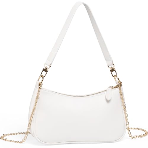 WantGor Clutch Tote Handtaschen, Umhängetasche für Frauen Crossbody Taschen Mini Hobo Bag Retro Vegan Leder Trendy Handtasche (Weiß)