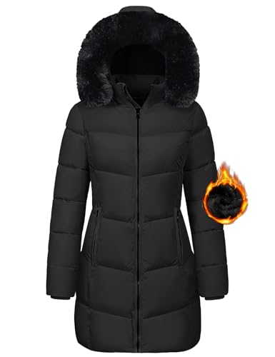 Vancavoo Winterjacke Damen Wintermäntel Winter Warm Jacke Mantel Daunenmantel Parka Steppmantel Lang Winterparka Outdoorjacke mit Kapuze,Schwarz,XL