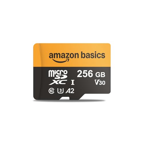 Amazon Basics 256-GB-microSDXC-Karte mit Adapter, Lesegeschwindigkeit bis zu 200 MB/s, 1er-Pack