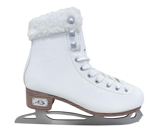 Cox Swain Klassische Eislauf Schlittschuhe ICEPEARL, für Damen und Kinder, bequem, warm gefüttert - Edelstahlkufe vorgeschliffen, White/Silver Gr. 39