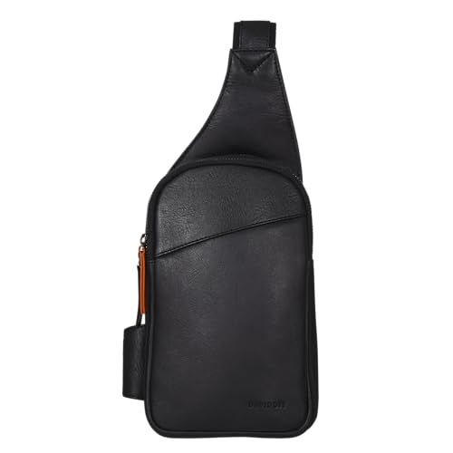 DAVIDOFF ESSENTIALS Sling Bag Schwarz – moderne Herren Umhängetasche aus feinem Leder – hochwertiger Schulterrucksack mit Reißverschluss