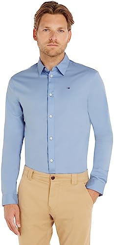 Tommy Jeans Herren Tjm Original Stretch Shirt Dm0dm04405 Langarmhemden Gewebte Oberteile, Blue (Lavender Lustre), L EU