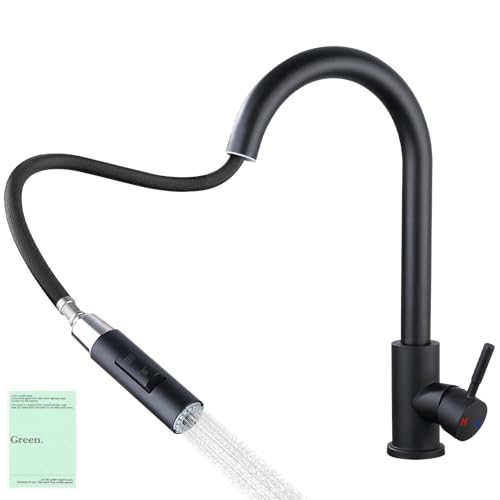 JOTOL Wasserhahn Küche Schwarz,Küchenarmatur Ausziehbar,Ausziehbar Armatur,Wasserhahn Küche 360° Schwenkbar,Herausnehmbarer Schaumstoffkern,Zwei Wasserstrahlarten,für Boiler oder Untertischgeräte