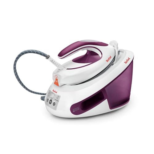 Tefal Express Anti-Kalk Dampfbügelstation, 2800 W, 6,5-Bar, Anti-Kalk-Kollektor, optimale Dampf-/Temperaturkombination, automatische Abschaltung, 1,8 L Wassertank, weiß/violett, SV8054