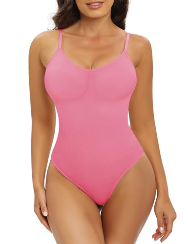 Xnova Damen Shapewear Stringbody Bodysuit, Shaping Body Thong Sculpting Korsett Bauchweg, Tank Top Jumpsuit Figurformender Body Shaper mit Verstellbare Träger (Rosa, S)