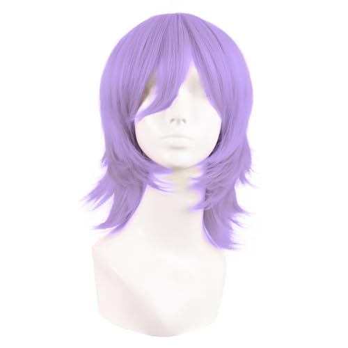 MapofBeauty 14 Zoll/35 cm Kurze Cosplay Anime Perücke Mit Pony Wolf Tail Synthetische Haarfasern für Partys Perücke (Hell Lila)