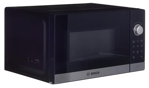 Bosch FFL023MS2 Serie 2 freistehende Mikrowelle, 26 x 44 cm, 800 W, Drehteller 27 cm, Türanschlag Links, AutoPilot 7 mit 7 Automatikprogramme, Reinigungsunterstützung, LED-Touchdisplay, Edelstahl