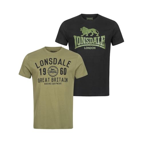 Lonsdale Herren Bangor Double Pack T Shirt, Black/Olive, 5XL EU