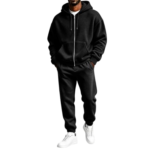 Jogginganzug Herren Set mit Hose Kapuze Kordelzug Hausanzug Langarm 2