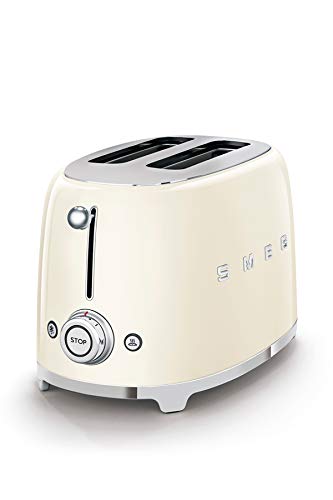 Smeg, 2x2 TSF01CREU -Toaster, 2 Schlitze für 2 Scheiben, 6 Vergoldungsniveaus, Heizfunktion, Abtau- und Bagel- Funktion, Sammelschublade, 950W, Creme