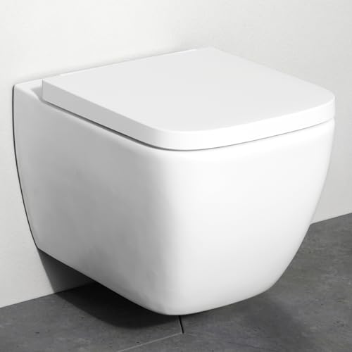 AM.PM Gem – Hänge WC eckig, Wand WC spülrandlos, Toiletten Keramik mit Absenkautomatik, Hänge Toilette FlashClean, Toilettenschüssel, Weiß, 50 cm lang