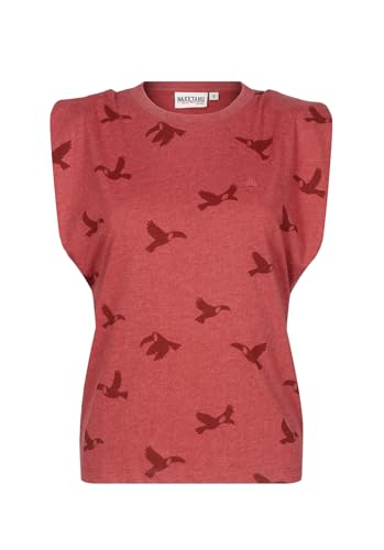 Naketano Damen T-Shirt Liebesaus, Farbe:Ruby red Melange Allover Birds, Größe:M