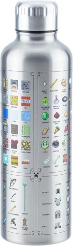 Paladone Minecraft Metall-Trinkflasche - Offiziell lizenziert, auslaufsicher, für heiße & kalte Getränke, mit In-Game-Items, Geschenk für Minecraft-Fans, 470 ml (16 Fl Oz)