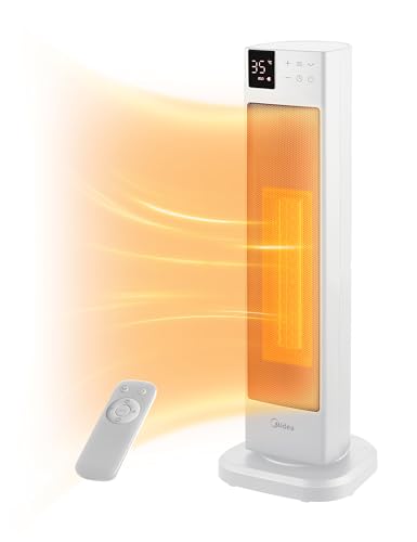 Midea NTH20-22ER(WH) Heizlüfter Energiesparend Leise mit Fernbedienung,PTC 2000 Watt Keramik Heizlüfter mit Thermostat, 2 Heizstufen, 24H Timer, ECO-Modus,für große Räume, 75°-Oszillation, 58CM, Weiß