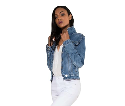 Nina Carter S338 Damen Jeansjacke Übergangsjacke Leichte Waschungseffekt Jacke Blau Denim Casual (Hellblau (S338), M)