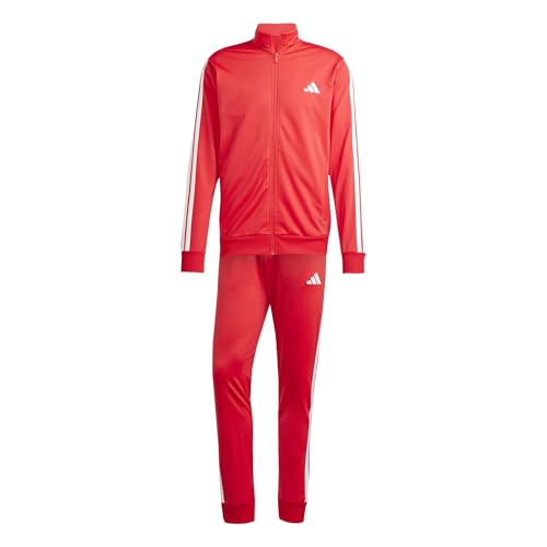adidas Herren SPORTSWEAR BASIC 3 STRIPES TRICOT TRACKSUIT, pure ruby/white, L