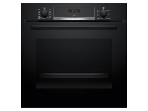 Bosch HBA514BB3, Serie 4, Einbau-Backofen 60 x 60 cm, LED-Display-Steuerung, Hydrolytische Reinigungshilfe, 3D-Heißluft für gleichmäßiges Backen auf 3 Ebenen, Schnellaufheizung, Schwarz