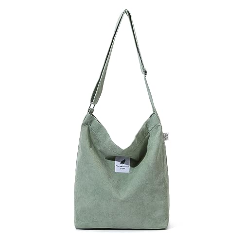 Jiliyote Cord Umhängetasche Damen Groß Mit Reißverschluss - Schultertasche, Beuteltasche für Mädchen, Schule, Uni, Einkauf, Büro