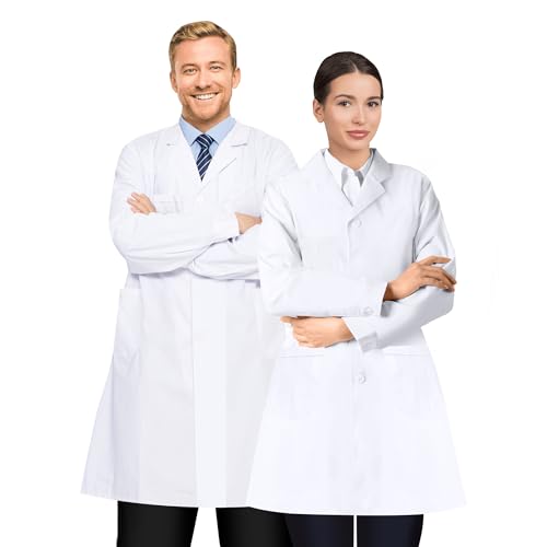Y8HM Weißer Kittel Arztkittel Laborkittel Damen Herren Schutzkleidung Chemie Baumwolle Langarm mit Knöpfen & Tasche Medizinische Berufskleidung für Labor Hygiene & Mantel (S(163-168cm))
