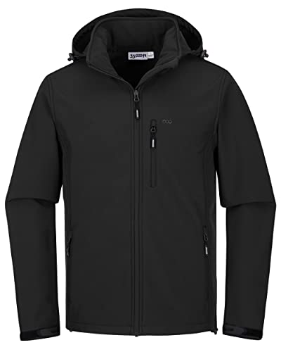 33,000ft Softshelljacke für Herren Wasserdicht Winterjacke Winddicht Warme Fleece Gefüttert Windbreaker Funktionsjacke Outdoorjacke für Wandern Fahrrad Camping Schwarz XL