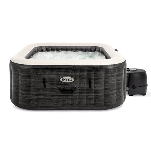 INTEX PureSpa Greywood Deluxe In- & Outdoor Whirlpool aufblasbar für 6 Personen 1098 L (196 x 71cm) Inkl. Wasserenthärtungs- & Salzwassersystem - 170 Massagedüsen - Heizung - APP Steuerung & LED