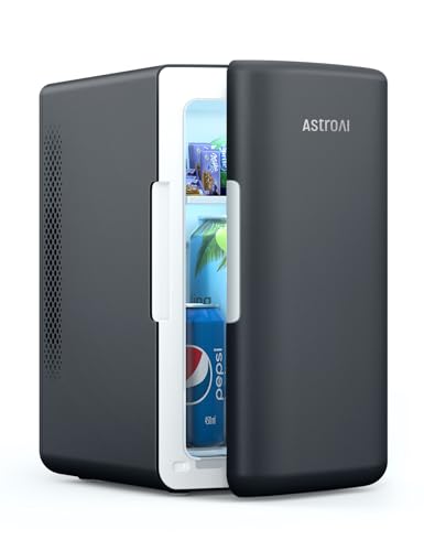 AstroAI 2 in 1 Mini Kühlschrank, 6 Liter Fridge / 8 Dosen mit Kühl- und Heizfunktion, 12V / 220V Steckdose für Autos, Büros und Schlafsäle, Schwarz