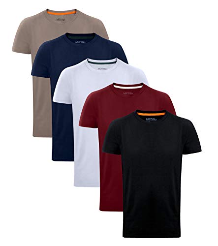 MERISH Herren 5er Pack Einfarbige T-Shirts Rundhalsausschnitt 444 (L, 444b 5er Set Mehrfarbig)