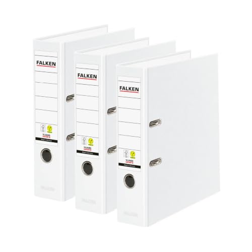 Original Falken 3er Pack PP-Color Ordner. Made in Germany. 8 cm breit DIN A4 weiß Vegan Kunststoff-Ordner Ringordner Aktenordner Briefordner Büroordner Plastikordner Schlitzordner