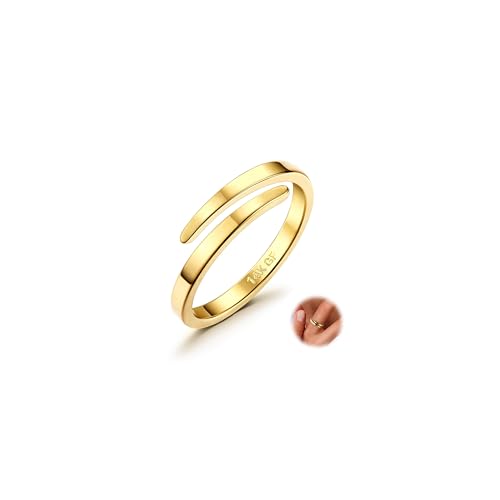 Diamday 14K Gold Offener Finger Ring für Damen Herren - Verstellbar Daumen Midi Eternity Band Stapelbar Dünner Goldring Gefüllt Knuckle Mode Schmuck Geschenke 52