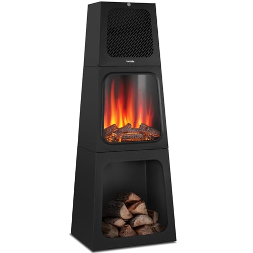 tectake® Elektrokamin mit Kaminfeuer Effekt, elektrischer Kamin mit Heizlüfter, Elektro Kamin, 2 Heizstufen 900W/1800W, Kamin mit 3D-Flammeneffekt, integriertes Thermostat, Überhitzungsschutz, schwarz