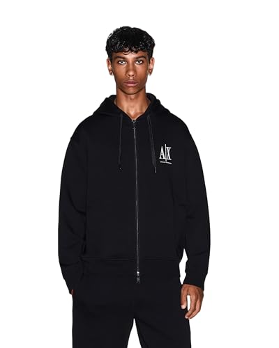 Armani Exchange Herren Icon Project Emboidered Logo Full Zip Hooded Sweatshirt, Schwarz, L
