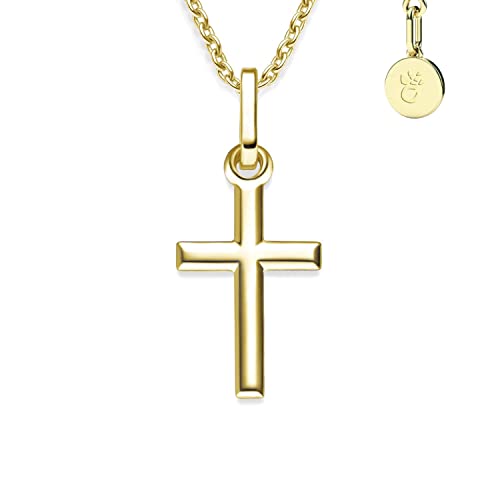 Kreuz Kette Taufkette Mädchen Junge Gold mit Gravur, Kreuzkette klein